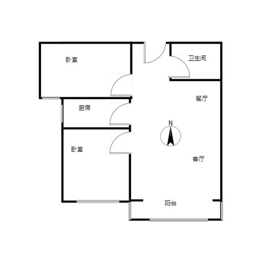 翡翠滨江2室2厅1卫户型图
