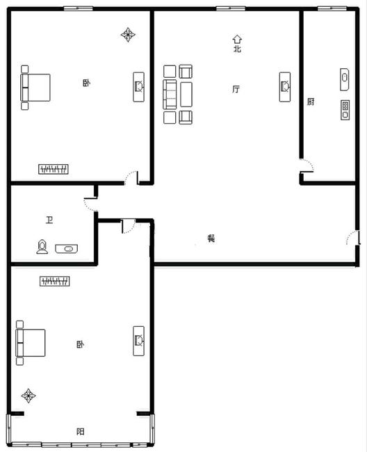 北京理想城2室2厅1卫户型图