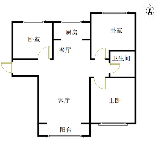 鹏渤印象城·牛津花园3室2厅1卫户型图