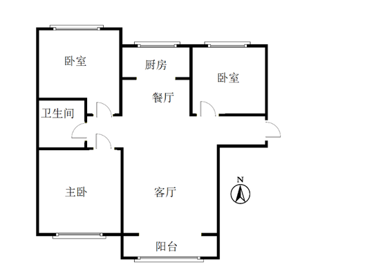 鹏渤印象城·牛津花园3室2厅1卫户型图