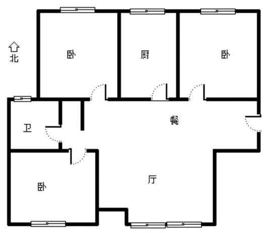 鸿坤新维港3室2厅1卫户型图