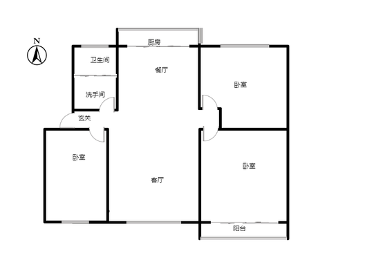 联合六号院3室2厅1卫户型图