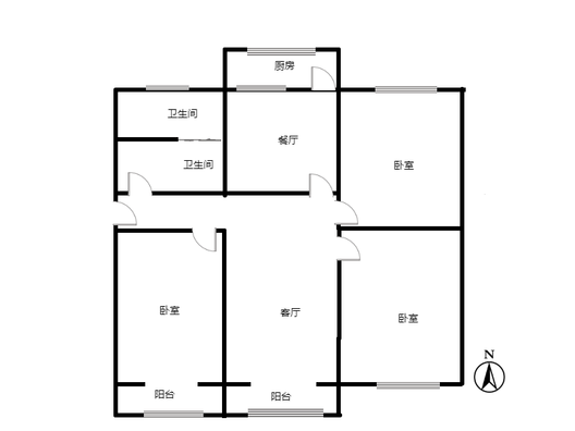 联合二号院3室2厅1卫户型图