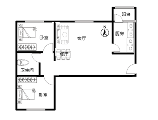翡翠滨江2室2厅1卫户型图