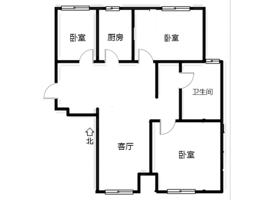 鸿坤新维港3室1厅1卫户型图