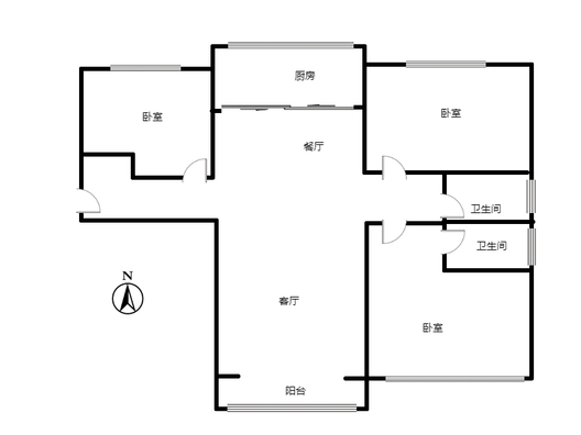 鹏渤印象城（龙马路）3室2厅2卫户型图