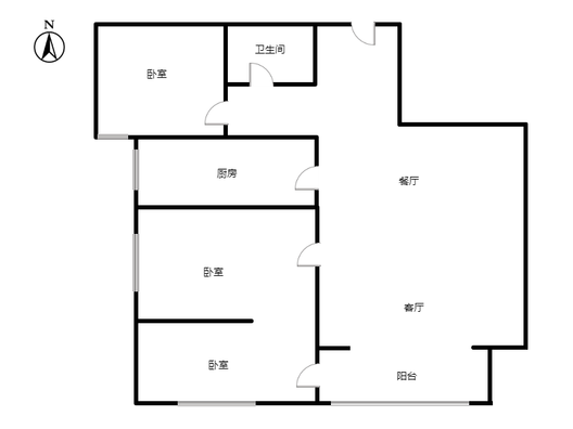 鹏渤印象城（龙马路）3室2厅1卫户型图