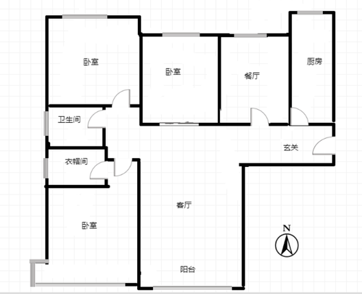 高铁新干线3室2厅2卫户型图