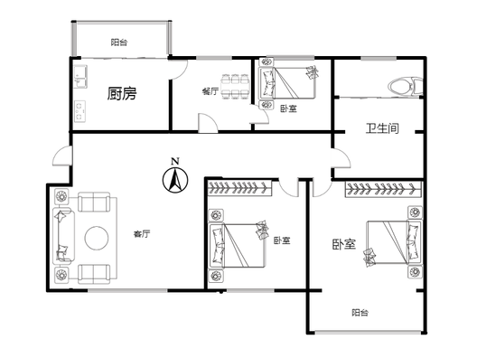国富嘉园3室2厅1卫户型图