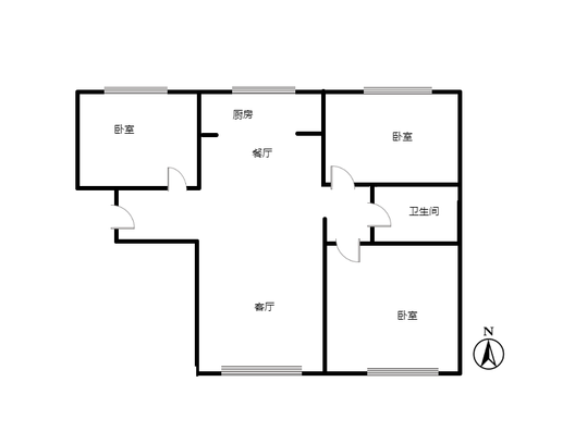 高铁新干线3室2厅1卫户型图