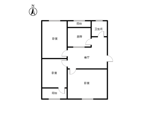 地质总局北院3室1厅1卫户型图