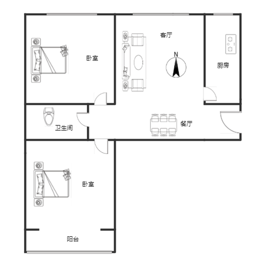 北京理想城2室2厅1卫户型图