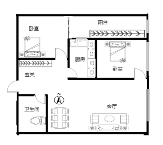 京第银座2室2厅1卫户型图