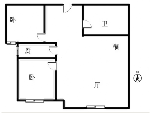 高铁新干线2室2厅1卫户型图