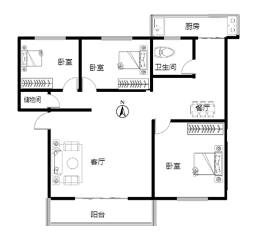 光明小区3室2厅1卫户型图