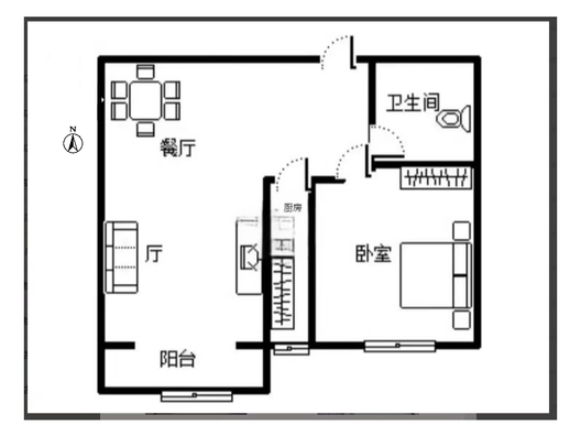金竹花园1室2厅1卫户型图