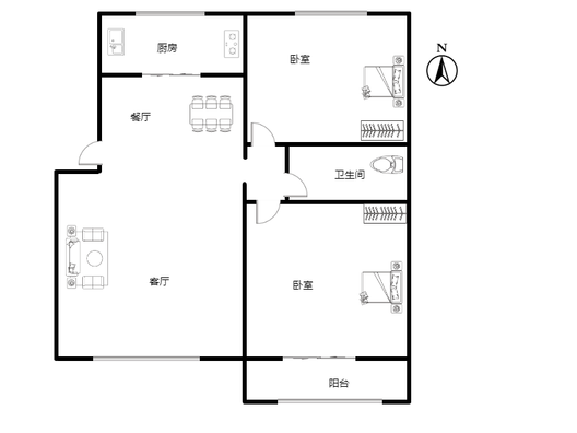 新府阳光一号院2室2厅1卫户型图