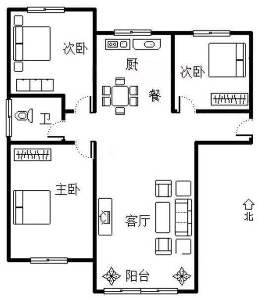 K2狮子城3室2厅1卫户型图