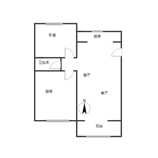 高铁新干线2室2厅1卫户型图