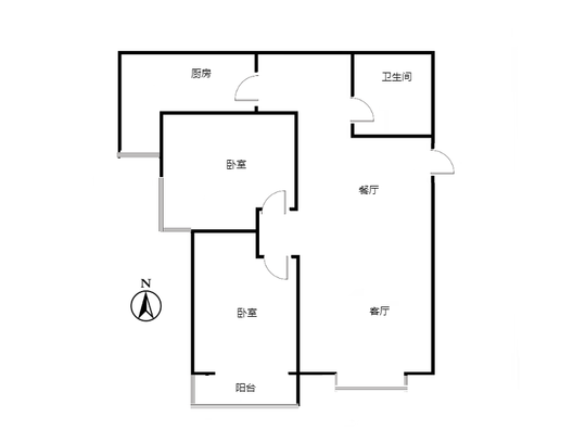 联合一号院2室2厅1卫户型图