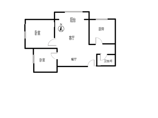 鹏渤印象城·牛津花园2室2厅1卫户型图