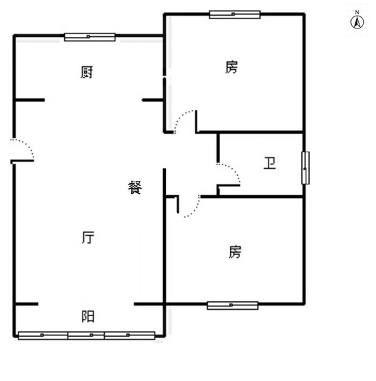 高铁新干线2室2厅1卫户型图