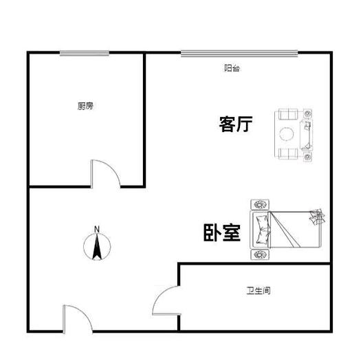 鸿坤新维港1室1厅1卫户型图