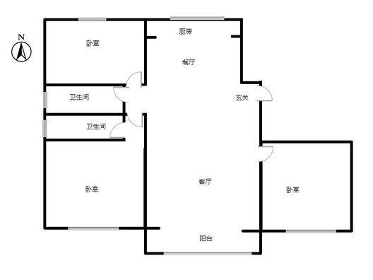 鹏渤印象城（龙马路）3室2厅2卫户型图