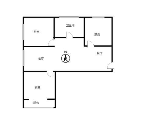 鹏渤印象城（龙马路）2室2厅1卫户型图