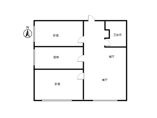 汇元学府一号2室2厅1卫户型图