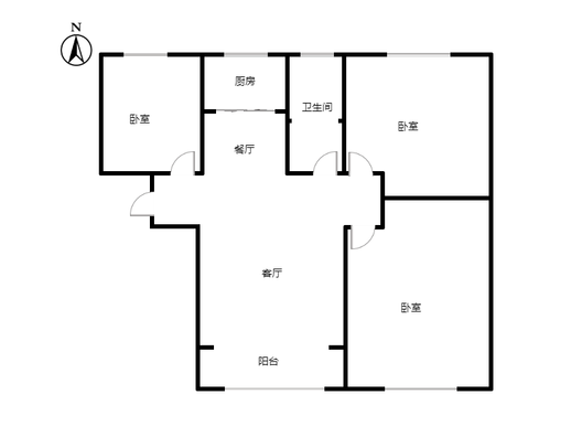 鹏渤印象城（龙马路）3室2厅1卫户型图