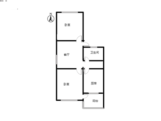 铁道部建厂局家属楼（机械总队家属院）2室1厅1卫户型图