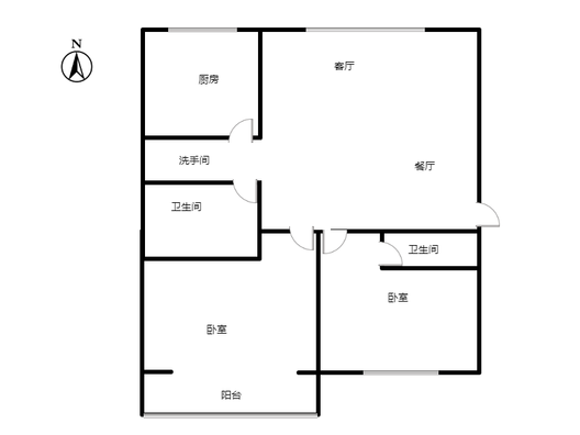 金茂府（鹏渤公园里）2室2厅1卫户型图