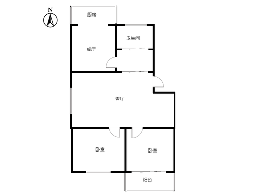 华北铝业生活小区（北院）2室2厅1卫户型图