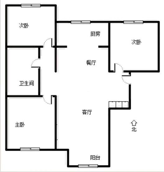 鸿坤理想湾3室2厅1卫户型图