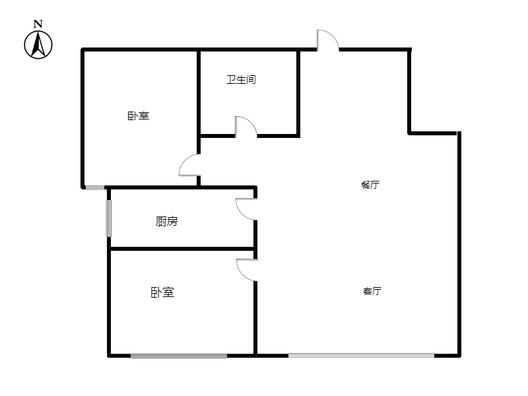 鸿坤理想湾2室2厅1卫户型图