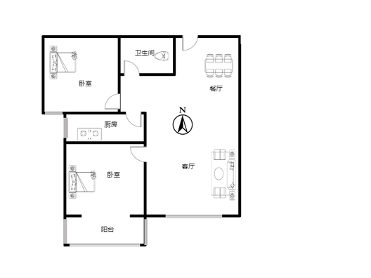 天保郦景2室2厅1卫户型图