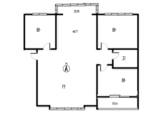 联合六号院3室2厅1卫户型图