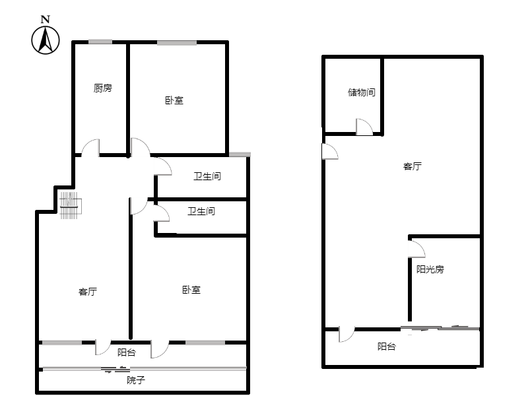香邑溪谷玫瑰园2室2厅2卫户型图