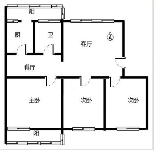 劳技校家属院3室2厅1卫户型图