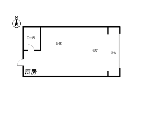 公园8090（新怡家园自由）1室1厅1卫户型图