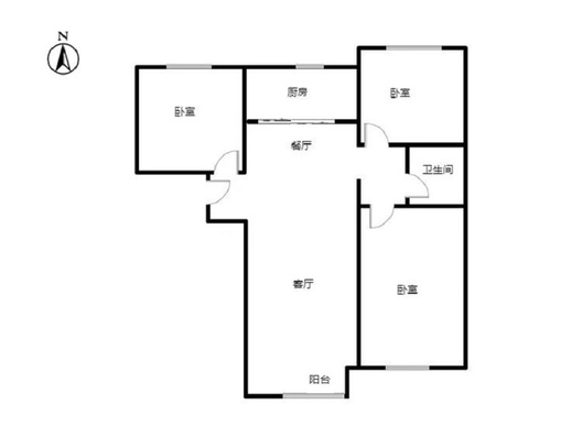 高铁新干线3室2厅1卫户型图