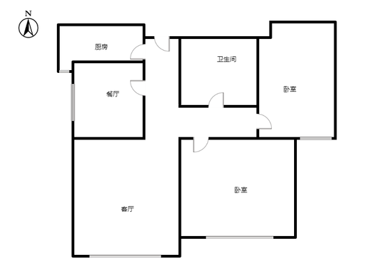 鸿坤理想湾2室2厅1卫户型图