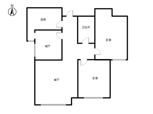 鸿坤理想湾2室2厅1卫户型图
