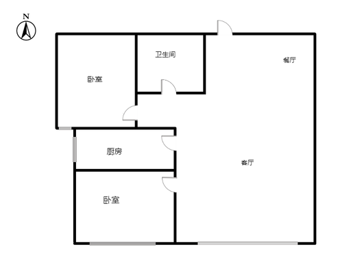 鸿坤理想湾2室2厅1卫户型图