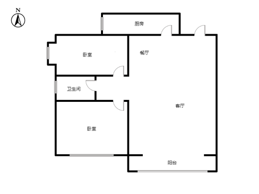 鸿坤理想湾2室2厅1卫户型图