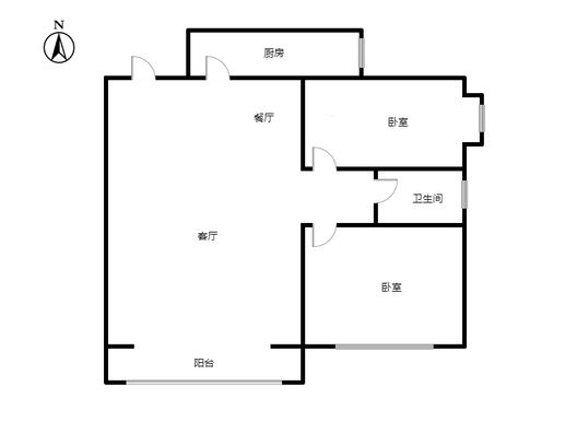 鸿坤理想湾2室2厅1卫户型图