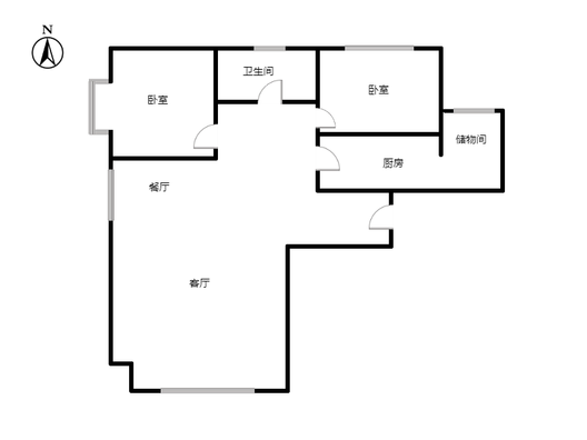 鸿坤理想湾2室2厅1卫户型图