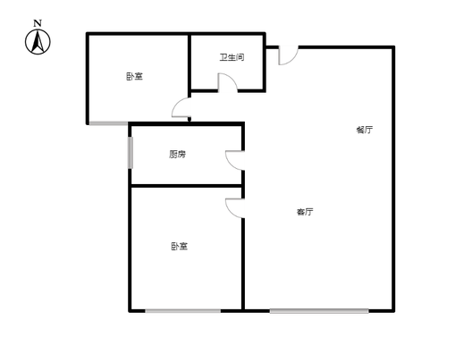 高铁新干线2室2厅1卫户型图