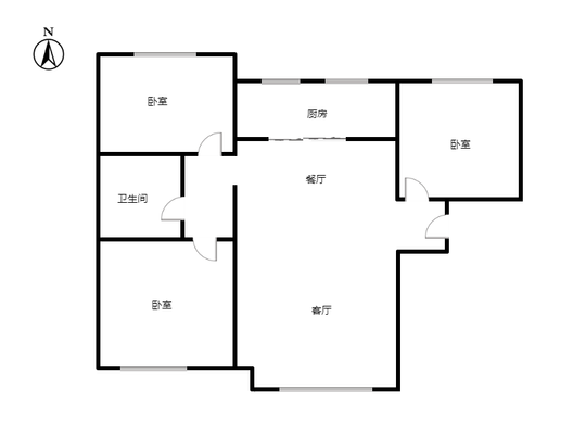 高铁新干线3室2厅1卫户型图